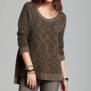 Free People Honeycomb Knit Scoop Neck Sweater Chunky Olive Green | Sz M​